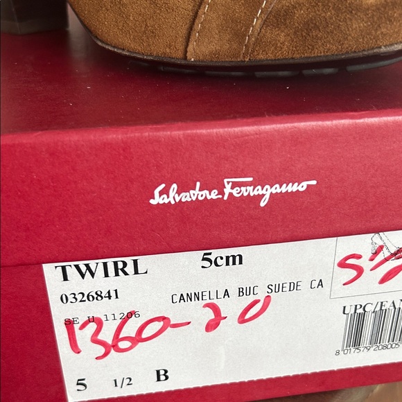 Ferragamo Tan Suede Chunky Work Heels in original box - Picture 6 of 7